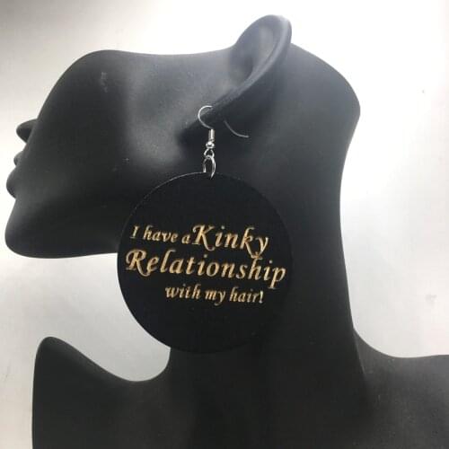 I have a Kindly relationship With My Hair Wooden Earrings