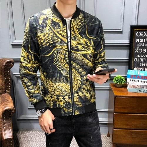 Streetwear Dragon Print Vintage Coat Mens Jackets Jaqueta Masculina Chinese Style Hip Hop Bomber Jacket Men Clothing 2020