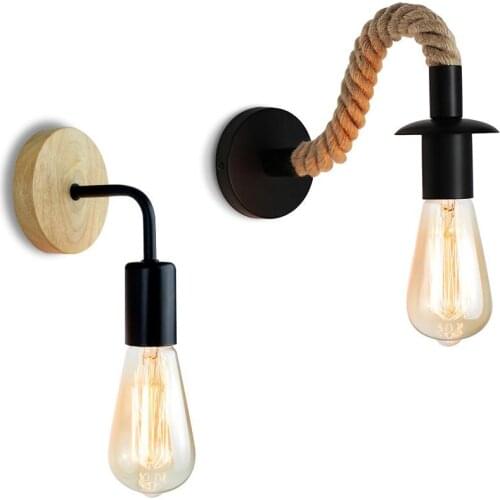 Vintage Retro Hemp Rope Wall Lamp Sconce Wall Lights E27 Industrial Decor Indoor Lighting Bedside Lamp Dining Room Bedroom Light