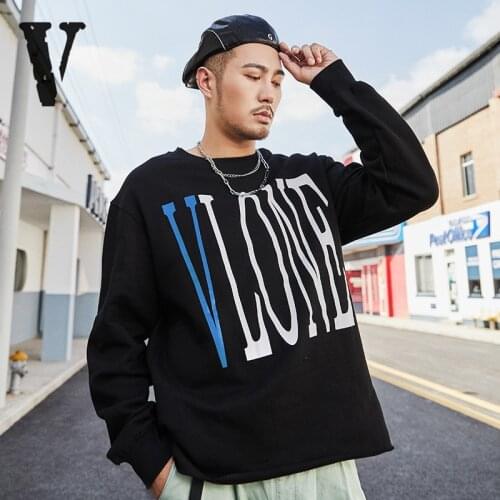 VLONE Sweatshirts female blue big V trend loose hip hop casual round neck long sleeve mens street hip hop