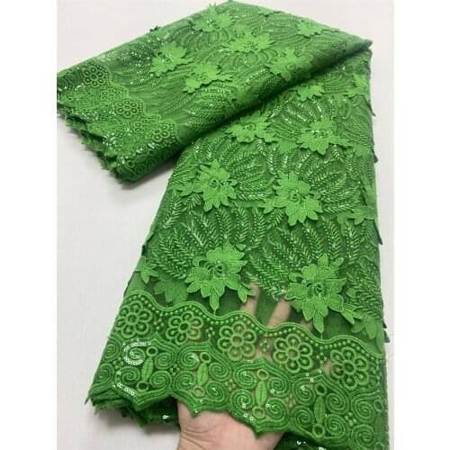 GREEN African Lace Fabric 2021 High Quality For Diy Dress French Sequins Nigerian Lace Fabrics For Party Wedding 4126B