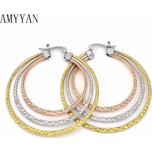 Woman Earrings Gold & Rose Gold & Silver Color Combination Earrings Stud Earrings Trendy 1Pair Stainless Steel Bohemia Simple