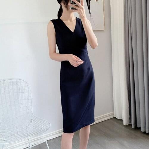 2021 New Spring Collections V Neck Sleeves Navy Blue/Pink Dress Bodycon Hourglass Dress Size 0-5