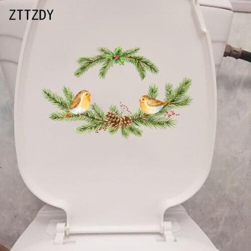 ZTTZDY 25.4×15.7CM Hand Drawn Cartoon Pine Branches Wall Decoration Home Toilet Stickers T2-1384