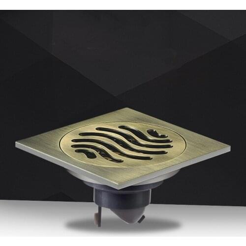 10*10CM Antique Brass Floor Drain Bathroom Shower Room Dual use Washing machine Drain Floor Waste Carved Drains Sanitary