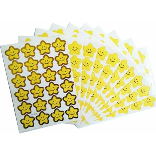 10 sheets/lot 9*12.5cm Mini Paper Children toys stickers yellow Smiley Five-pointed star Sticker School Teachers Rewards Sticker