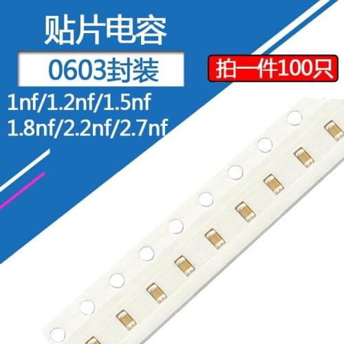 100pcs/lot 0603 Chip Capacitor 50v1nF 1.2nf 1.5nf 1.8nf 2.2nf 2.7NF 102 122 152 182 272