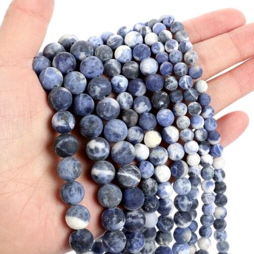 Natural Stone Beads Frosted Flower Blue Pattern Stone Round Loose Beads for Jewelry Making Needlework Bracelet DIY 4-12 MM