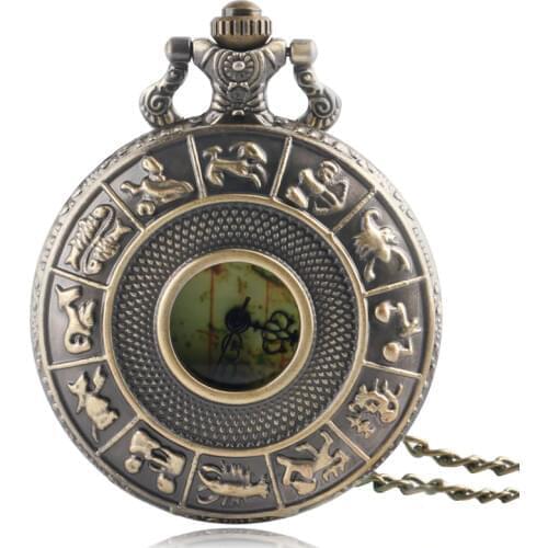 Vintage Zodiac Constellation Pattern Case Hollow Half Hunter Quartz Pocket Watch Australia Map Fob Clock Men Women Pendant Gifts