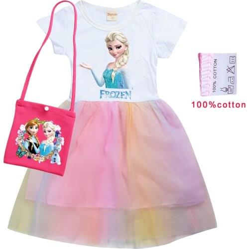 Disney Frozen Toddler Girl Dress Summer Kids Clothes Leisure Princess Dress +Bag Cartoon Tutu Dresses Halloween Party Costume