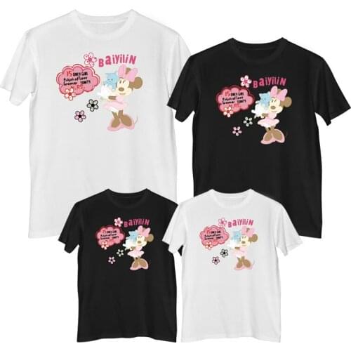 Disney Minnie Mouse T-shirt Summer Comfortable 100%cotton Fashion Womens cotton t-shirt Girl clothes mom and daughter dress