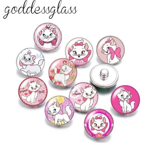 Disney Marie Cat Cute cartoon 10pcs Round photo 18mm snap buttons for 18mm snap necklace DIY jewelry