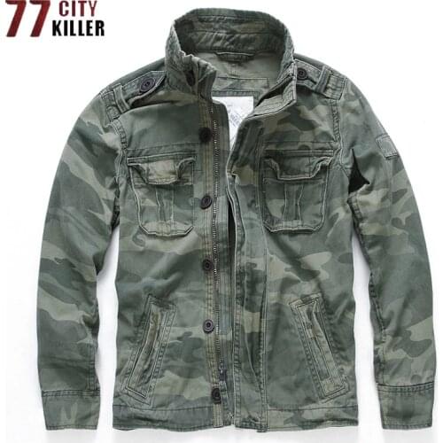 Military Denim Jacket Men Vintage Camo Multi-pockets Mens Cowboy Jackets Tactical Cargo Jeans Coats Jaqueta Masculina Size S-2XL