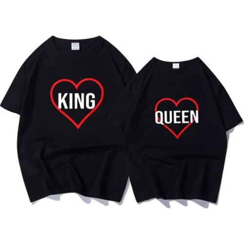 King and Queen Heart T Shirt Casual Couple Clothes Plus Size Tshirt Short Sleeve Black Tee Lover Summer Shirt