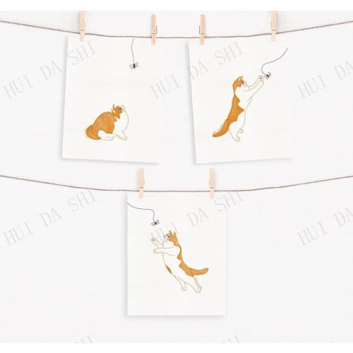 Playing Cat drawing, Printable Poster, Cat print, Digital Wall Art, Cat Illustration