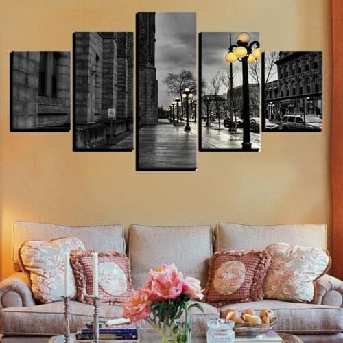 Canvas Painting Wall Art Framework Home Decor 5 Pieces Black White London City Streetscape Pictures Living Room HD Prints Poster