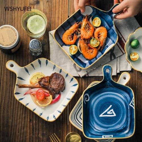 Japanese-style ceramic barbecue plate with handle creative steak plate exquisite home Nordic kitchen home Western tableware