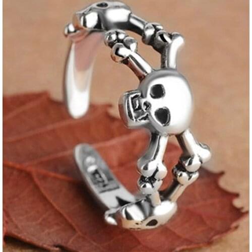 Skull Rings Thai Silver Color Jewelry for Women Creative Vintage Punk Cartoon Party Accessories Gifts