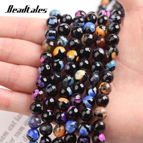 Round Faceted Colored Spot Agate Beads Natural Stone Loose Spacer Beads For DIY Jewelry Making Bracelet Necklace 15'Strand 8mm