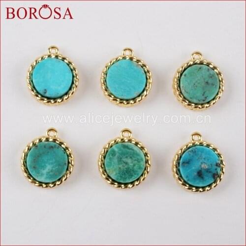 BOROSA 10PCS Round 8mm Natural Turquoises Druzy Pendant Beads Tiny Natural 100% Blue Stone Charms for Earrings/necklace ZG0163