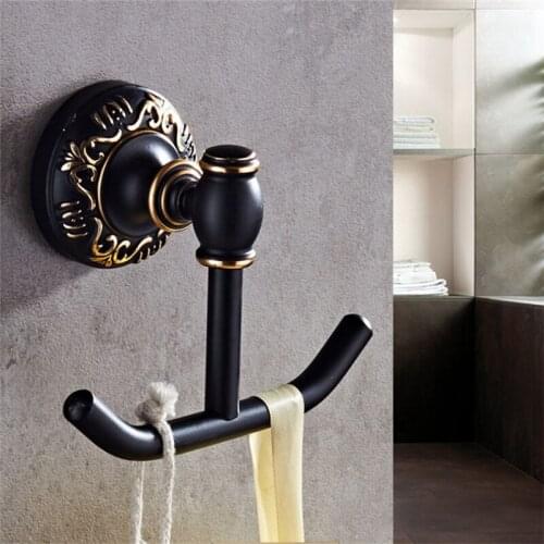 Bathroom Robe Hooks Aluminum Clothes Hooks Nail Punched Clothes Rack Key Hanger Bath Hardware Balck Carved Base Free Shipping