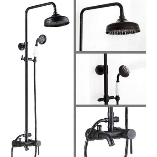 Oil Rubbed Brass Wall Mounted Rain Bathroom Rainfall Shower Faucet Set with Hand Spray Shower Head Bath Tub Mixer Tap 2rs320