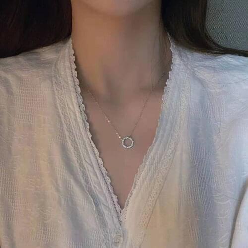 Sweet 925 Sterling Silver Necklace Set Shiny Full Zircon Round Choker Exquisite Jewelry Valentines Day Wedding Gift NK069