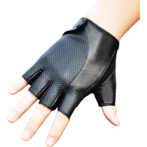 Fashion Leather Mens Leather Gloves Outdoor Sports Locomotives Leather Gloves Driving Thin Section Fingerless Gloves Men