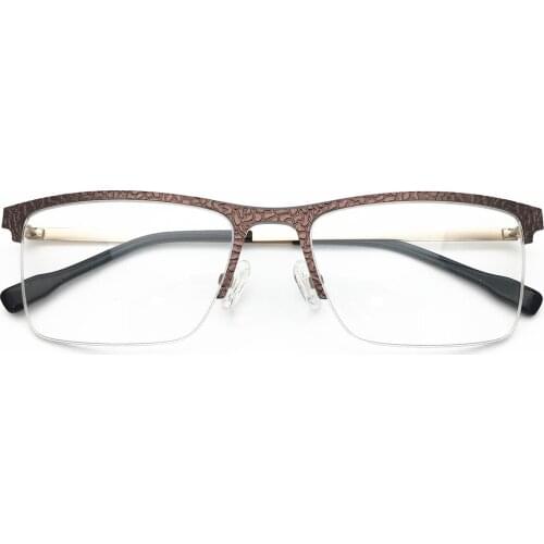 2019 New Arrival Half Rimless Alloy Brown Color Stone Material Front Rim Optical Eyeglasses Frame for Men and Women Eyewear