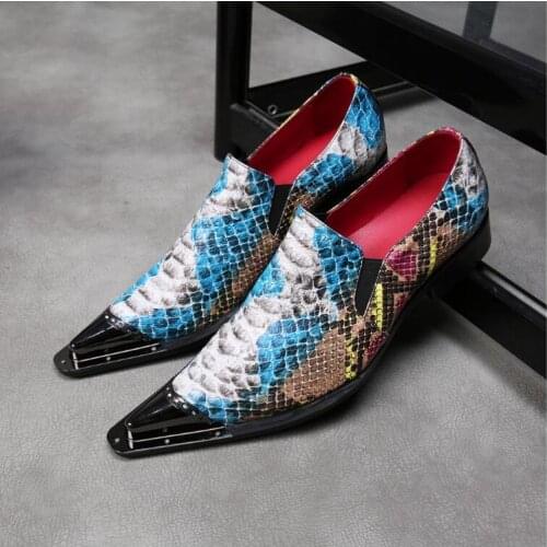 Mens Fashion Blue Leather Dress Shoes Plus Size Oxfords Punk Style Men Nightclub Party Shoes