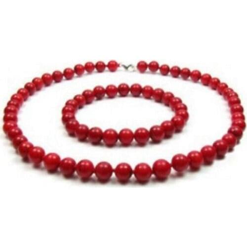 New hot 6-7mm Real Japan Red Coral Round Beads Jew elry Necklace Bracelet Set AAA Grade