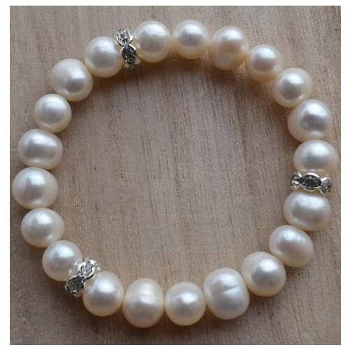 New Arrival Favorite Pearl Bracelet 8-9mm Rhinestone Real Freshwater Pearl Bracelet Wedding Birthday Women Gift Fine Jewelry