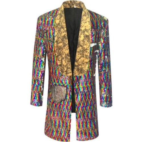 Color sequins clothes men long suits designs masculino homme stage costumes singers jacket men blazer dance star style dress