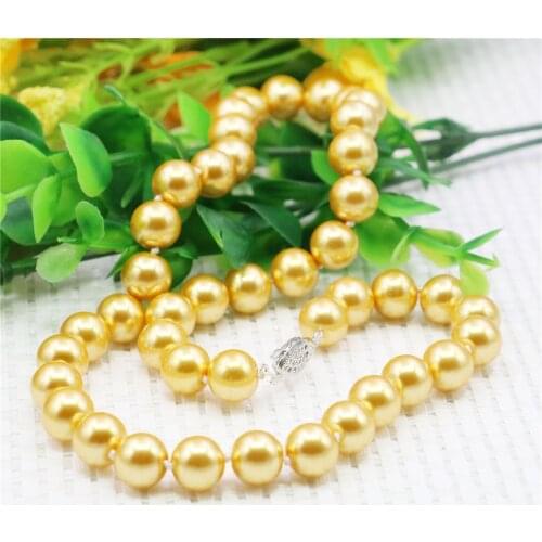 10mm Round Gold Color Pearl Shell Necklace Women Girls Hand Made Jewelry Making Design Fashion Accessory Gifts For Mother