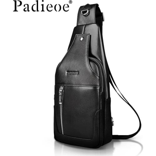 Padieoe men sling bag chest bag shoulder crossbody bags satchel genuine leather bag fashion