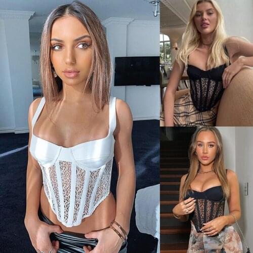 Kili Sexy Patchwork See-Through Lace Female Crop Tops Solid Irregular Street Camisole Skinny Casual Women Club Wear