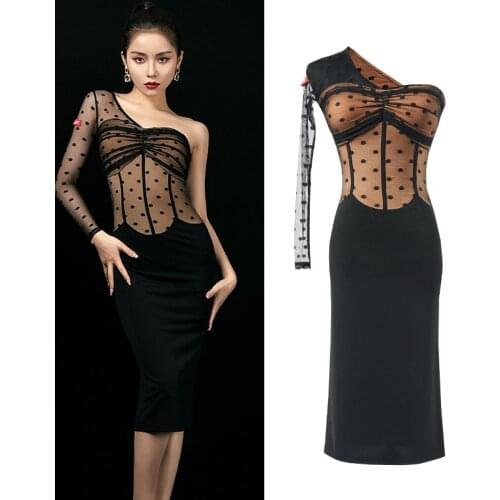 New Women Latin Dance Dress Female Adult Black Sexy Backless Long Sleeve Dress Ballroom Latin Dance Competition Dresses SL4352