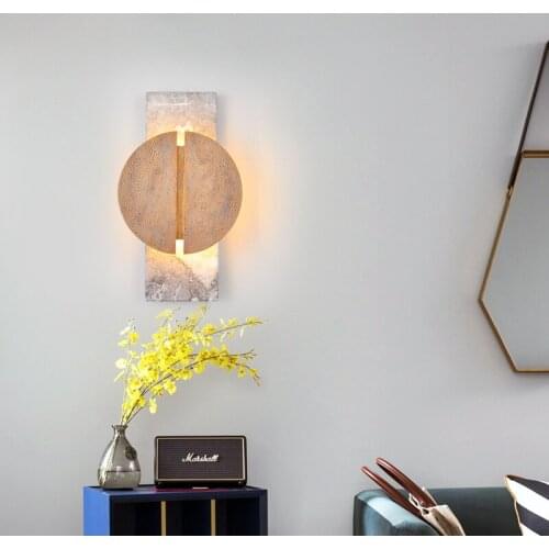 Postmodern light luxury copper wall lamp living room background wall simple atmosphere bedroom bedside marble lamp
