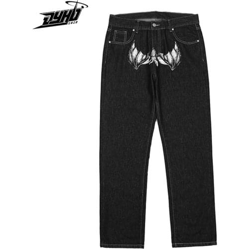 Retro Anime Girl Print Straight Cargo Pants Men and Women Oversize Jeans Trousers Harajuku Streetwear Casual Denim Pants Pocket