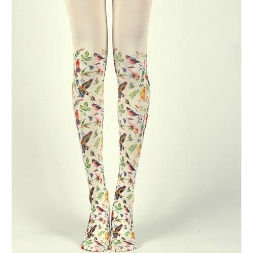 Garden Flowers And Birds Print Fresh Pantyhose Wholesales