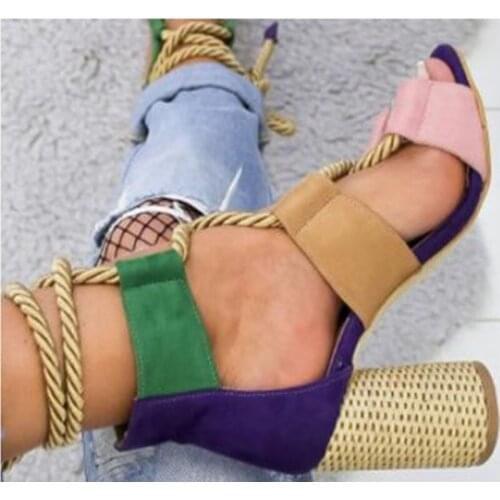 High Heels Sandals Women Shoes Peep Toe Lace Up Square Female Shoes Summer Gladiator Pumps Fashion Womens High Heel Sandalies