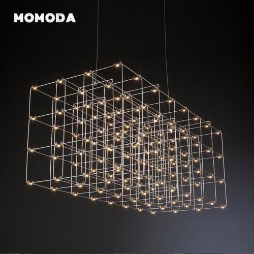 Modern LED Chandeliers Lighting Creative Square Stainless Steel Pendant Hanging Lamps Bedroom Living Room Hotel Lights Fixture