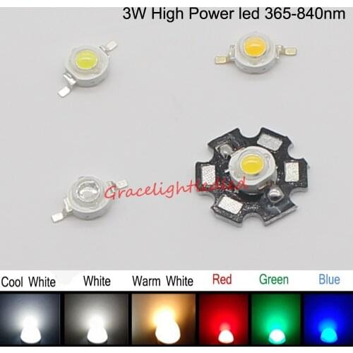 10pcs 3W watts 45mil High Power SMD LED Chip Light Beads Warm White Cool White 10000K -30000k Red Blue IR With PCB/ no PCB