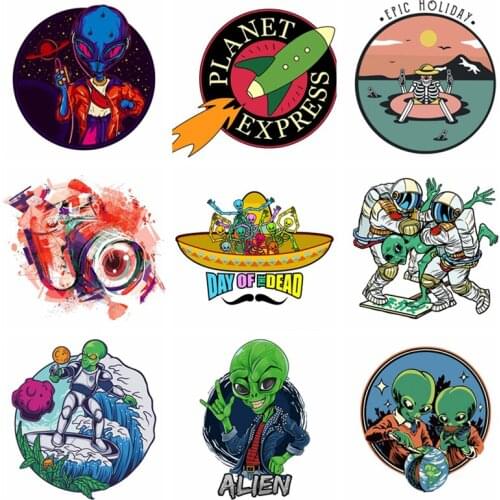 Iron On Transfer Patches For Clothing DIY Washable Women T-shirt Heat Transfer Beauty UFO Alien Rocket Thermal Clothes Sticker