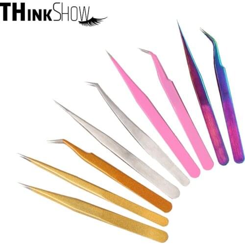 THINKSHOW Eyelash Extension Tweezers for Eyelash Eyebrows Nail Art Tweezers Anti-Static Professional Stainless Steel Tweezers