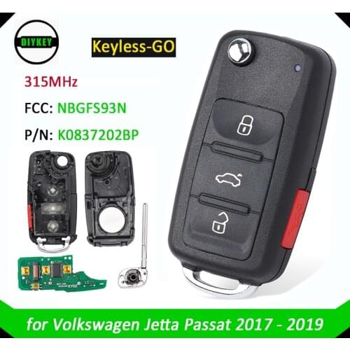 DIYKEY MQB Keyless Go Smart Remote Key 315MHz Fob for Volkswagen Jetta Passat 2017 2018 2019 FCCID: NBGFS93N P/N: 5K0837202BP