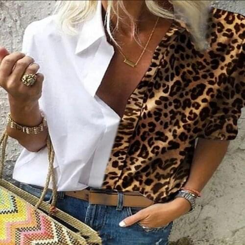 Vintage Blouse Women 2020 Summer Print Leopard Patchwork Long Sleeve Womens Tops and Blouses Ladies Plus Size 5XL Tee Clothes