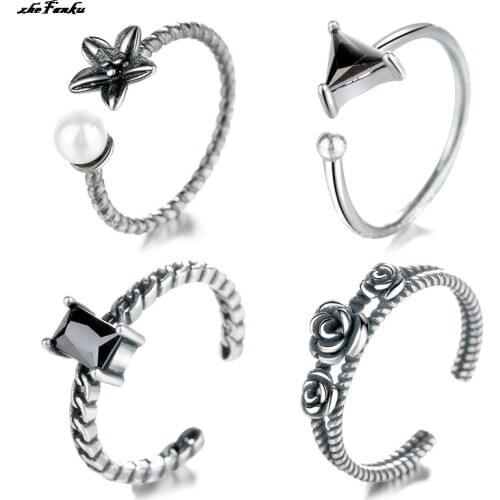 Vintage Zircon Twisted Chain Opening Rings For Men Women Wedding Party Jewelry Gifts