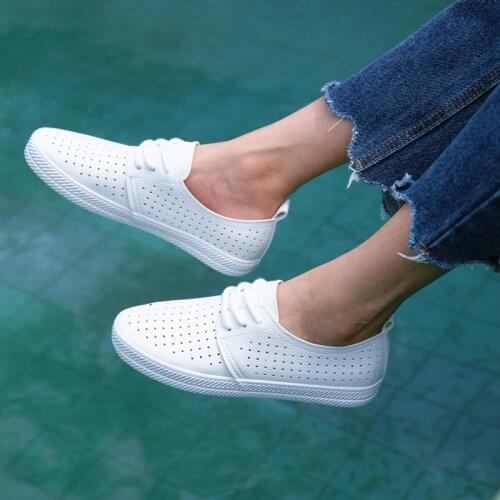 QWEDF 2019 Women Casual Shoes Summer Spring Women Flats Shoes Fashion Breathable Vulcanization Lace-Up Women Sneakers X8-07