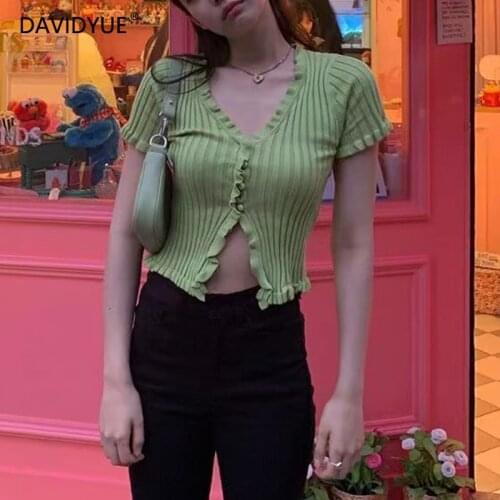 Summer cardigan women green sweater top vintage cropped cardigans womens tops and blouses cute knitted sweater korean style 2021